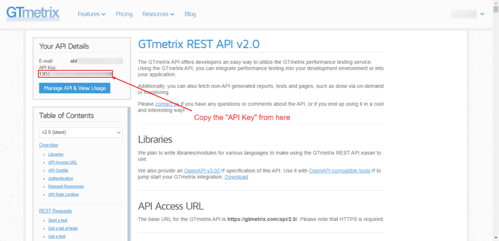 Click on “Generate API Key” and then “Copy the API Key.”