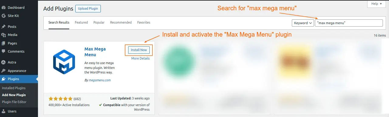 Install and activate the Max Mega Menu plugin