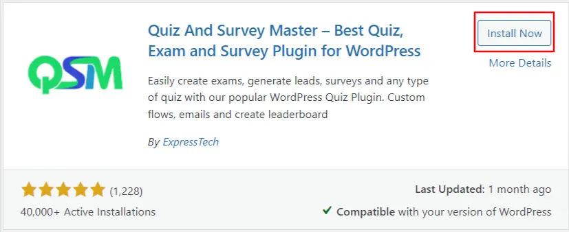 Install the Quiz and Survey Master Plugin