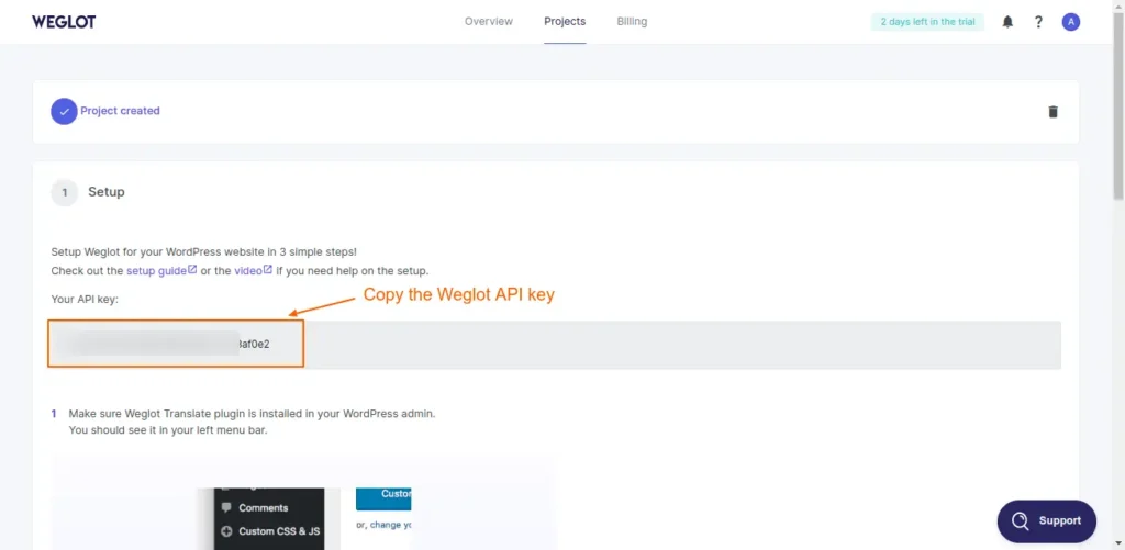 Copy the Weglot API key