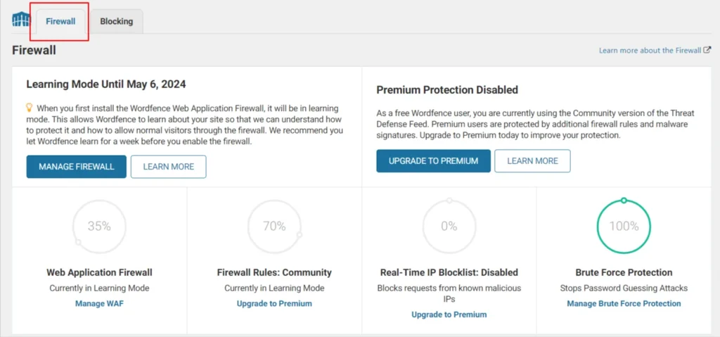 Firewall Section of Wordfence