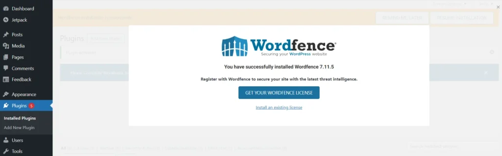 Get WordFence license