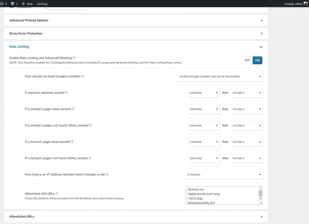 Rate Limiting Settings