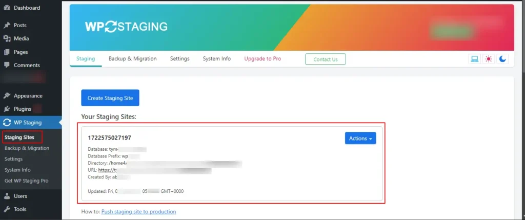 Access your staging site from WP Staging