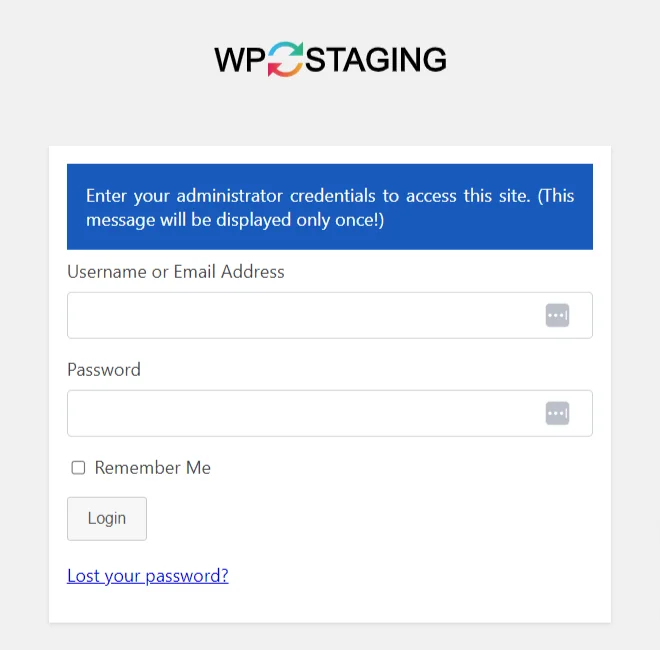 Login Page of Staging Site