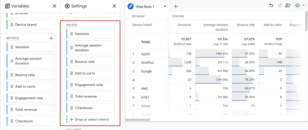 Add Metrics in Settings Values