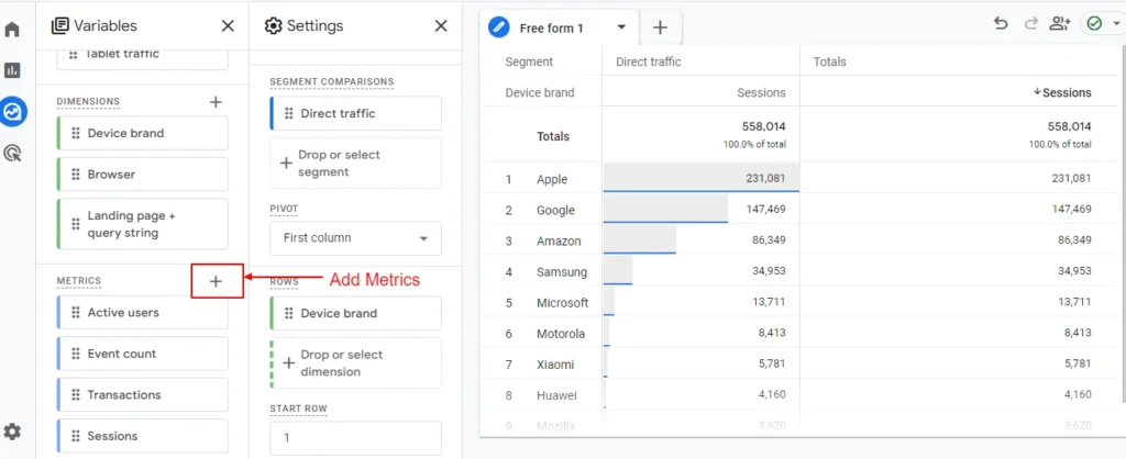 Add Metrics to the Variables panel