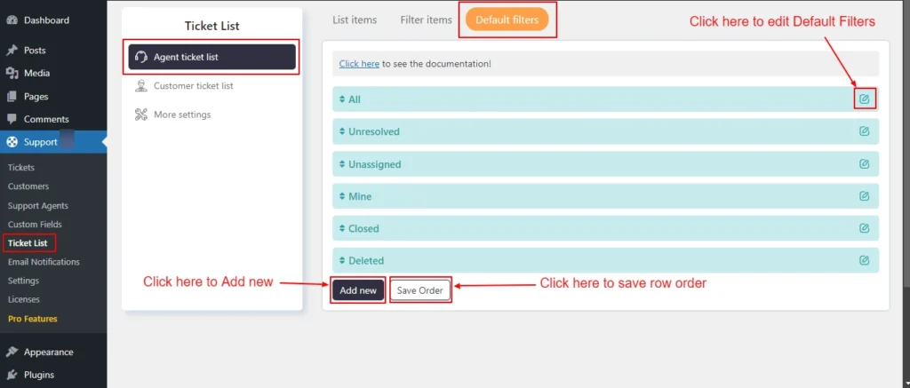 Agent Ticket List Default filters