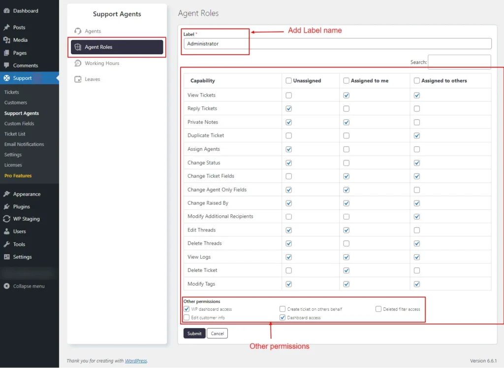 Edit roles and permissions