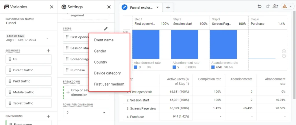 Click on the Breakdown drop target