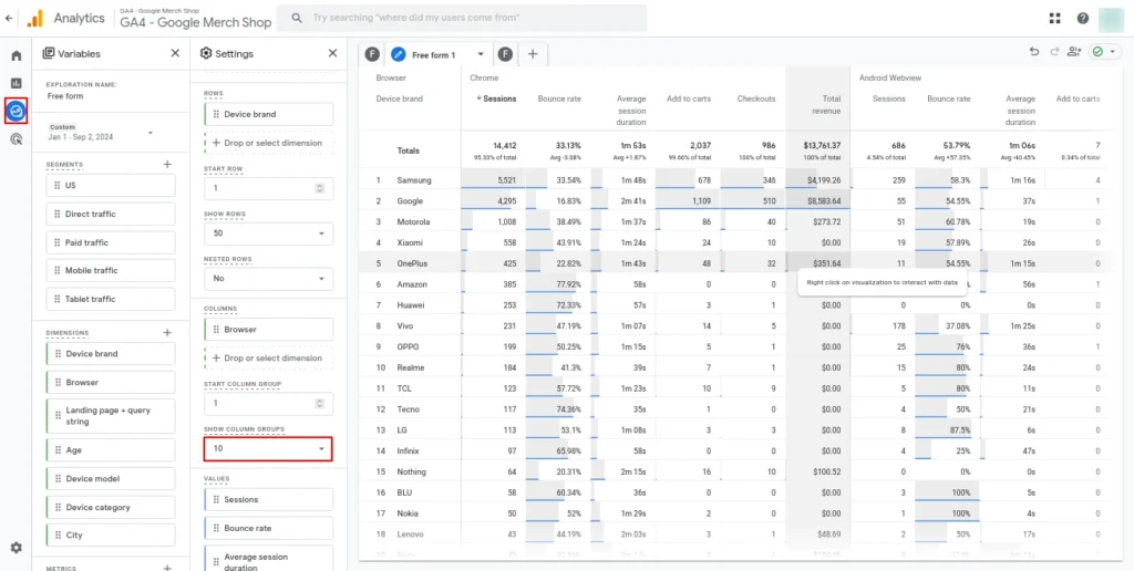 Show column groups