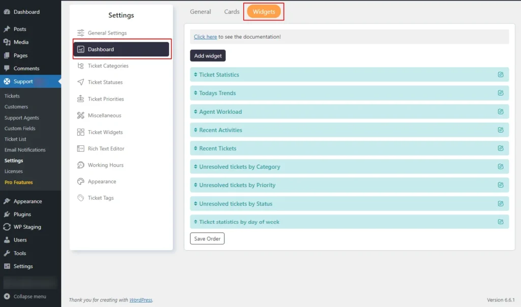 Dashboard Widgets