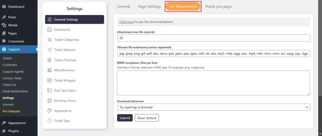 File Attachments tab