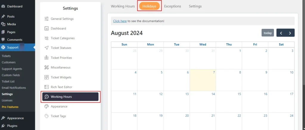 Holidays Calendar