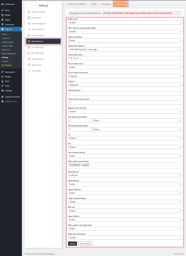 Miscellaneous → Advanced settings