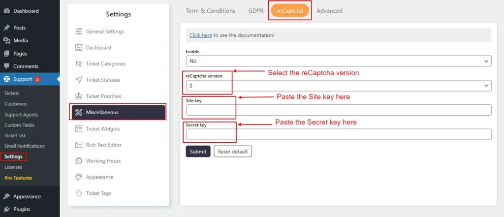 Miscellaneous → reCaptcha