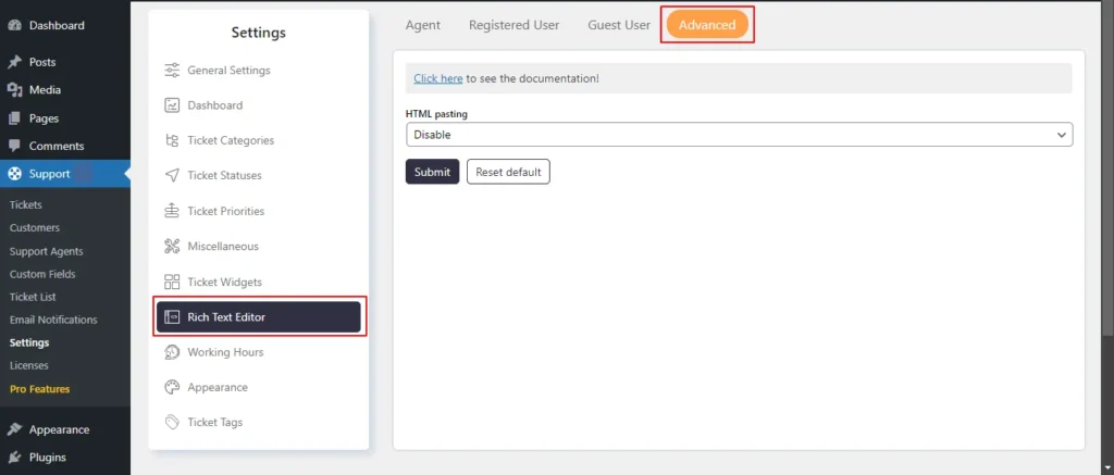 Rich Text Editor Advanced Tab