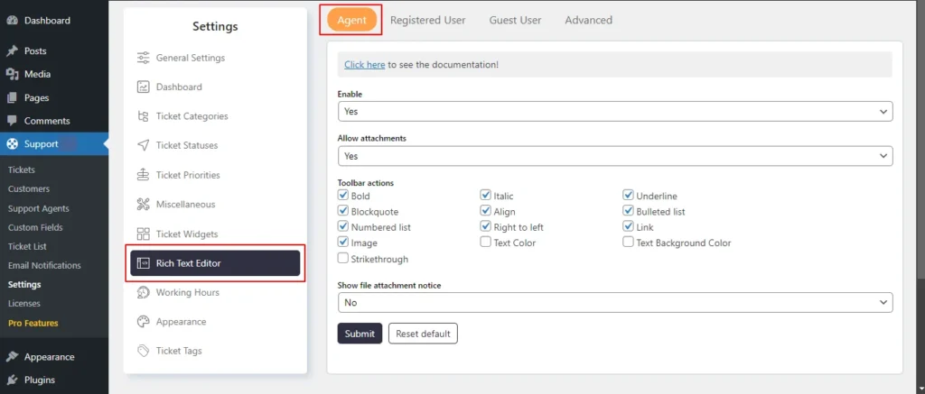 Rich Text Editor Agent Tab