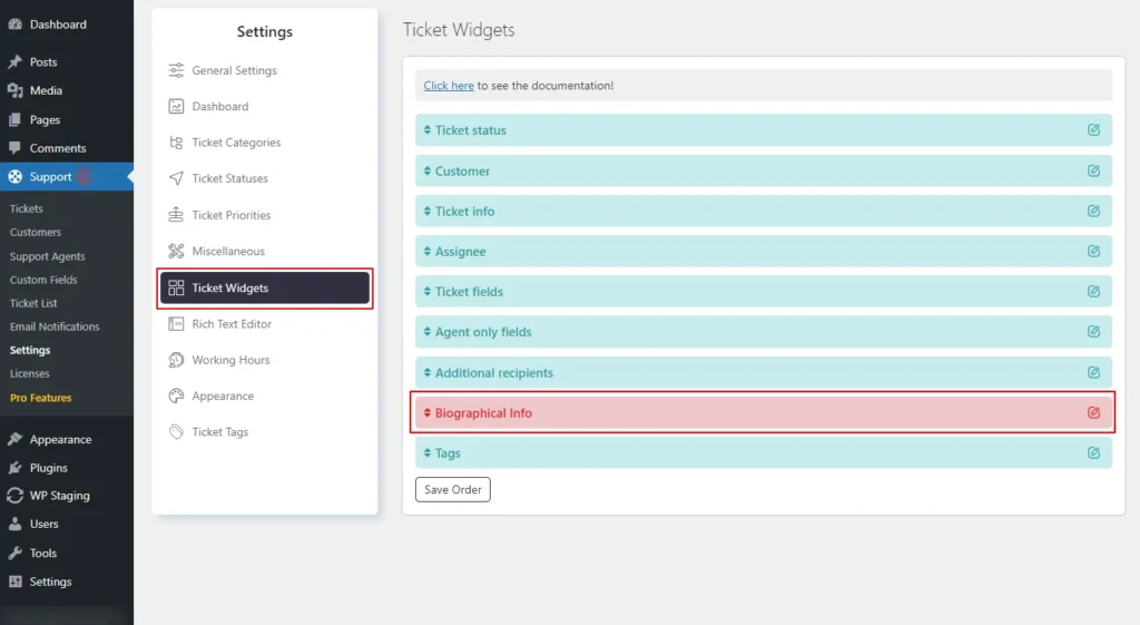 Support → Settings → Ticket Widgets